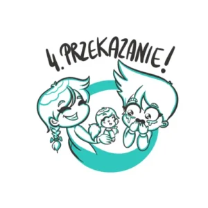 Etapy współpracy z klientem - przekazanie projektu - dwie postaci, maskotka jest przekazywana z rąk do rąk